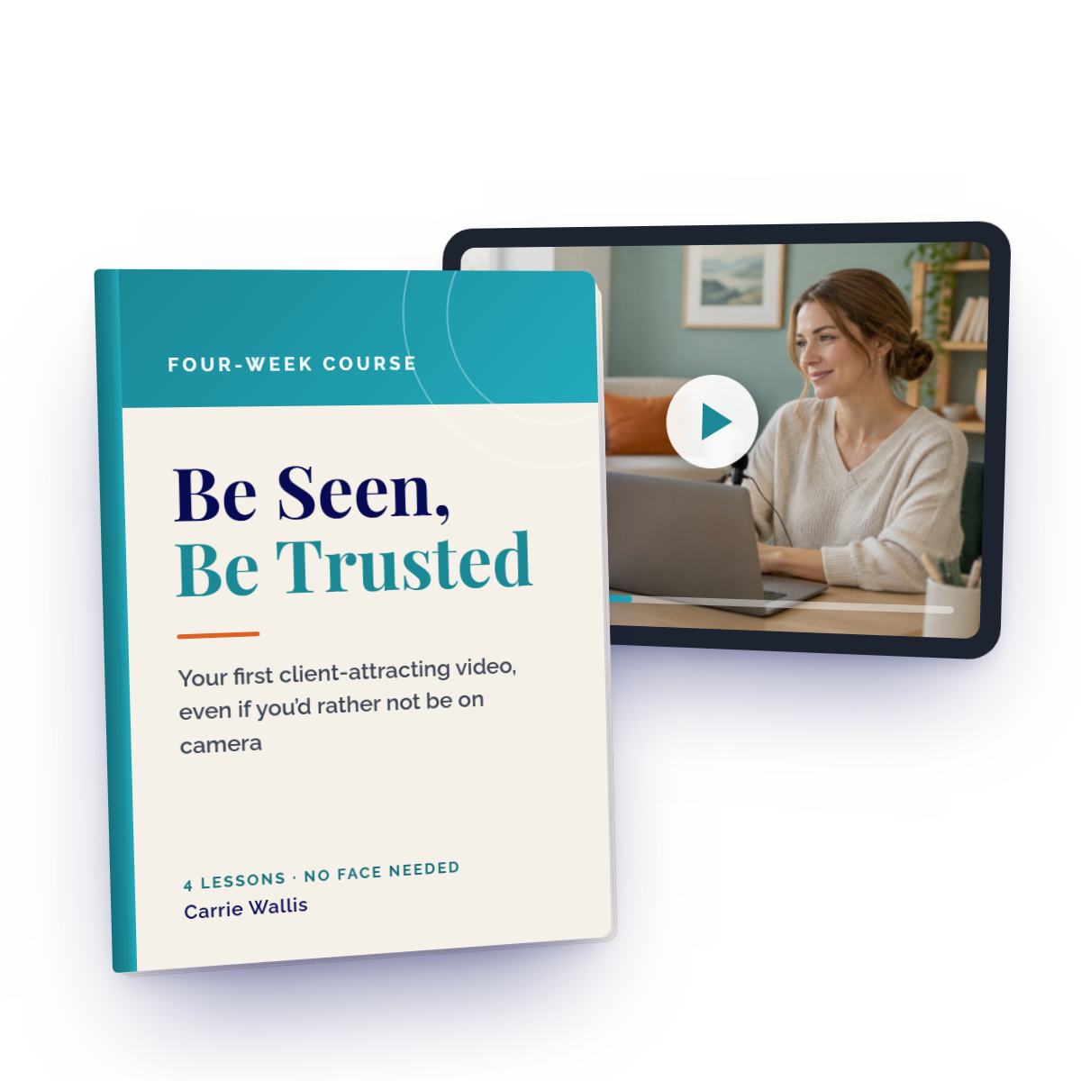 Be Seen, Be Trusted: the course cover beside a lesson playing on a tablet