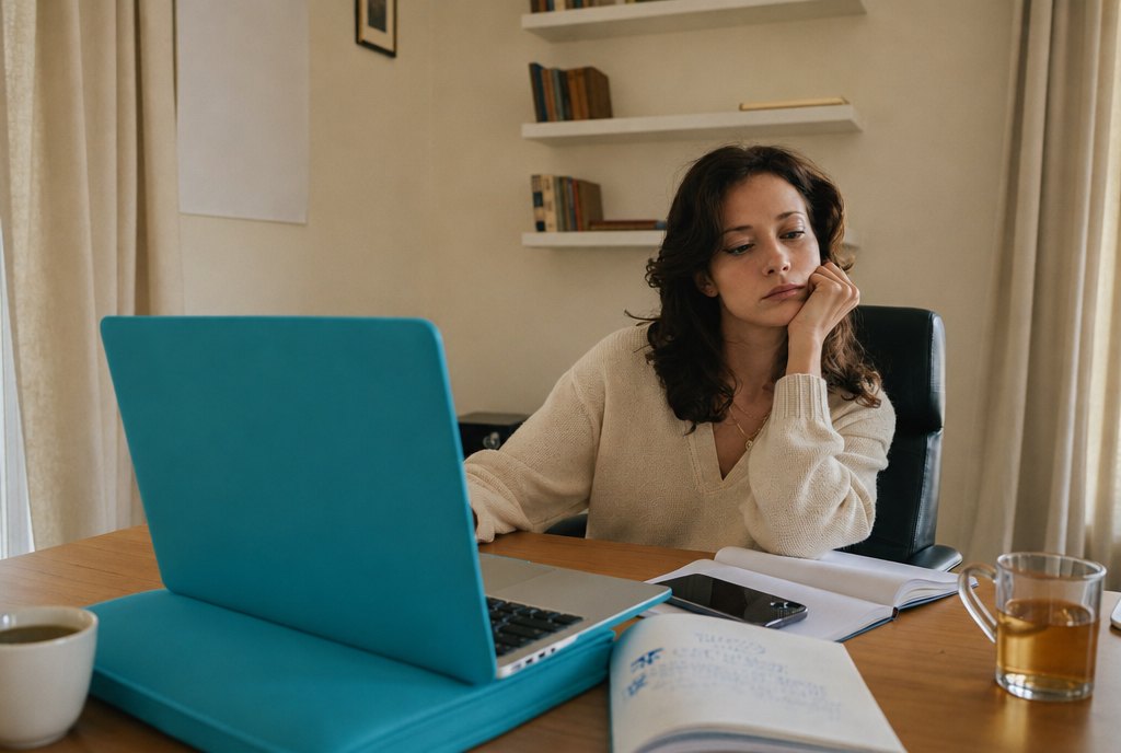 A practitioner at her desk looking at her laptop, disappointed that an enquiry has gone nowhere