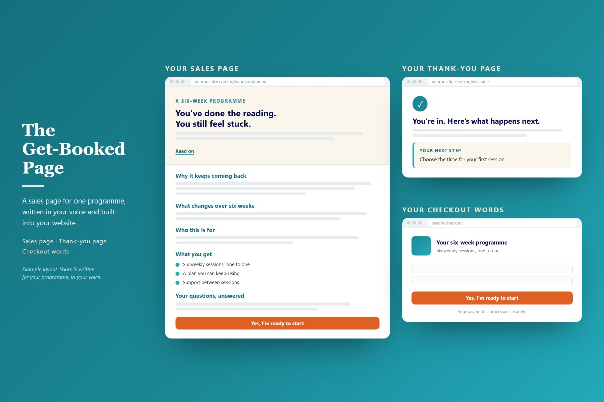 The Get-Booked Page: your sales page, your thank-you page and your checkout words