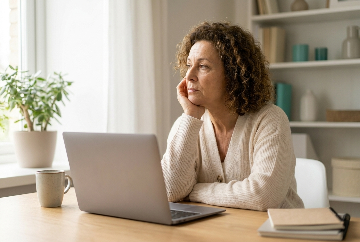 A practitioner at her desk, discouraged that her emails are not converting
