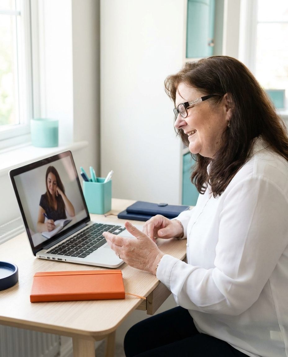 Carrie Wallis on a Zoom call with a client