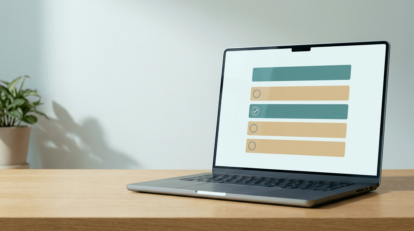 A buyer-intent quiz open on a laptop, with one answer selected