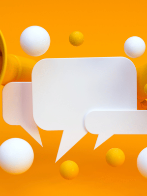 Speech bubbles and a megaphone on an orange background