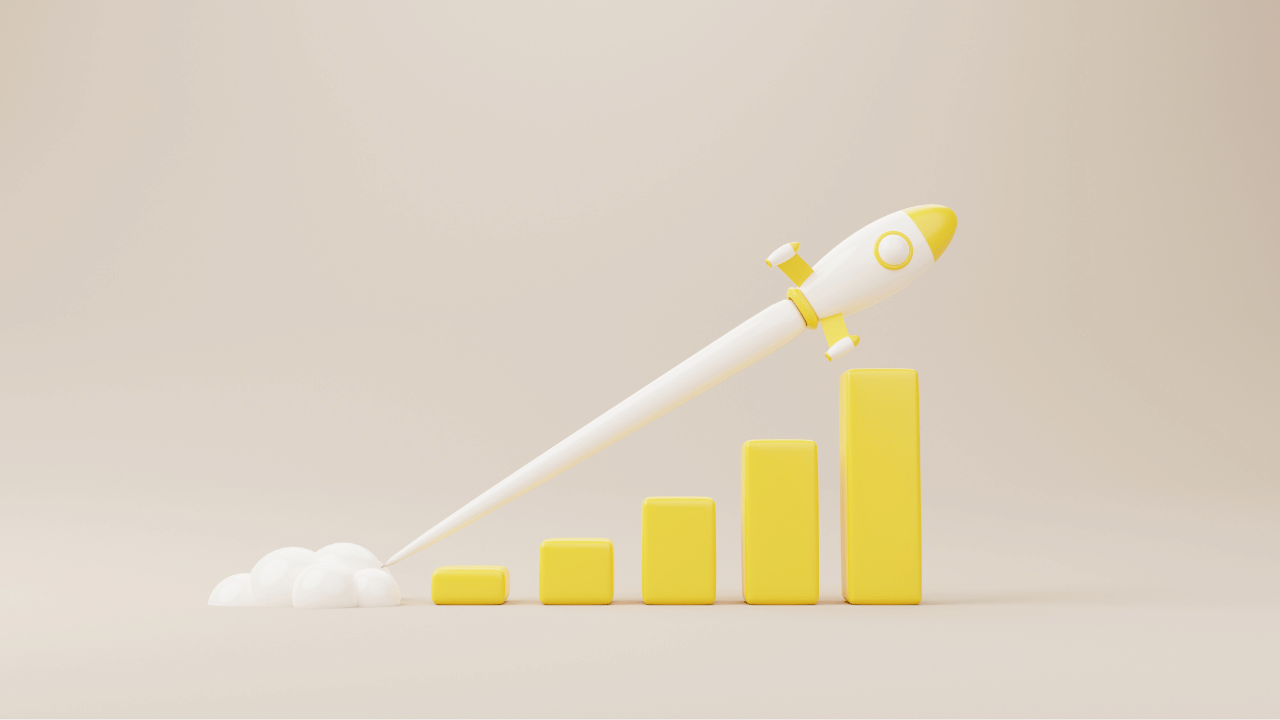 A rocket climbing over rising bars